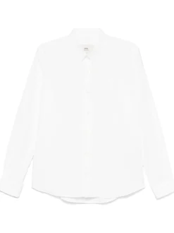 Ami Paris Uomo Camicia Bianco Micro Ricamo Cuore Bianco