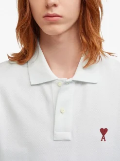 Ami Paris Uomo Polo Bianco Ricamo Cuore