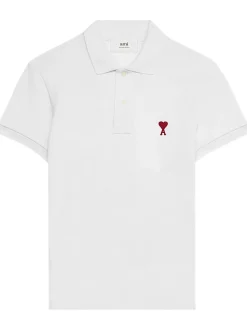 Ami Paris Uomo Polo Bianco Ricamo Cuore