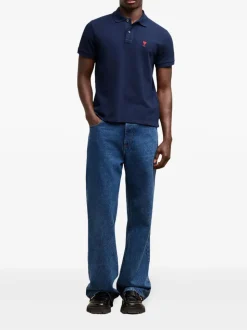 Ami Paris Uomo Polo Blu Ricamo Cuore