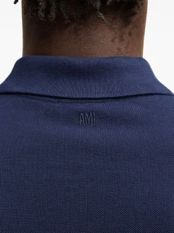 Ami Paris Uomo Polo Blu Ricamo Cuore