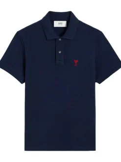Ami Paris Uomo Polo Blu Ricamo Cuore