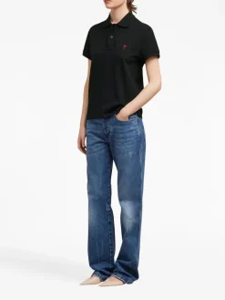 Ami Paris Uomo Polo Nero Ricamo Cuore