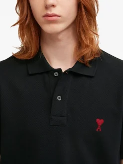 Ami Paris Uomo Polo Nero Ricamo Cuore