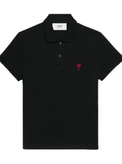 Ami Paris Uomo Polo Nero Ricamo Cuore