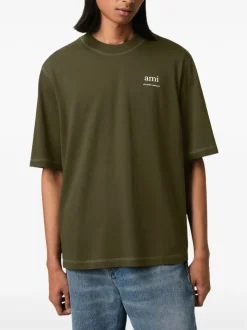 Ami Paris Uomo T-shirt Verde Stampa Logo
