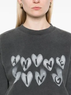 Anine Bing Felpa Nero Donna Logo Cuori