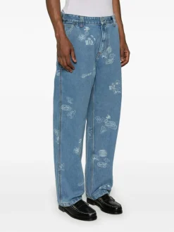 Carhartt Jeans Blu Uomo Timbri Logo All Over