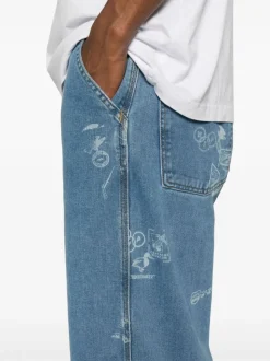 Carhartt Jeans Blu Uomo Timbri Logo All Over