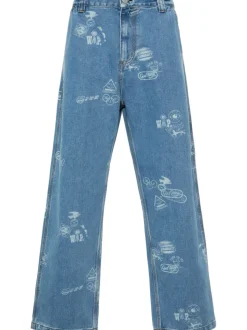 Carhartt Jeans Blu Uomo Timbri Logo All Over