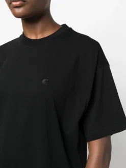 Carhartt Wip Donna T-shirt Nero Micro Logo Ricamato