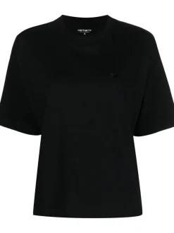 Carhartt Wip Donna T-shirt Nero Micro Logo Ricamato