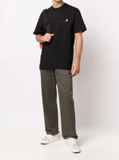 Carhartt Wip Uomo T-shirt Nero Ricamo Logo