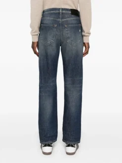 Dondup Jeans Blu Donna Gamba Dritta Sbaffature