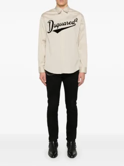 Dsquared2 Camicia Beige Uomo Motivo Logo Baseball