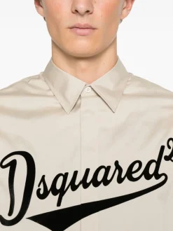 Dsquared2 Camicia Beige Uomo Motivo Logo Baseball