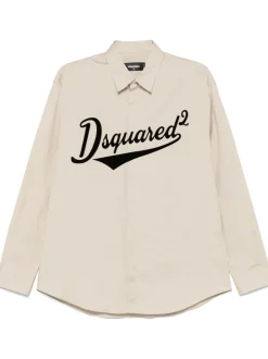 Dsquared2 Camicia Beige Uomo Motivo Logo Baseball