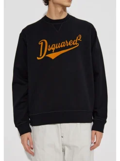 Dsquared2 Felpa Nero Uomo Girocollo Stampa Logo Stile Baseball