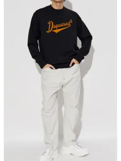 Dsquared2 Felpa Nero Uomo Girocollo Stampa Logo Stile Baseball