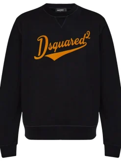 Dsquared2 Felpa Nero Uomo Girocollo Stampa Logo Stile Baseball