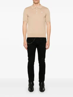 Dsquared2 Polo Beige Uomo Micro Ricamo Logo
