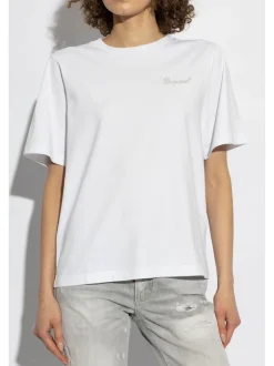 Dsquared2 T-shirt Bianco Donna Logo Strass