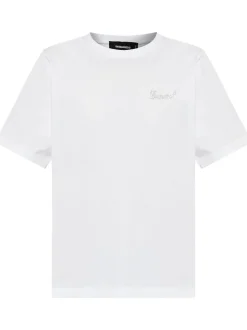 Dsquared2 T-shirt Bianco Donna Logo Strass