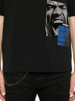 Dsquared2 T-shirt Nero Uomo Stampa Urlo