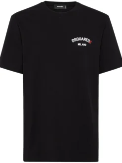 Dsquared2 Uomo T-shirt Nero Stampa Logo Milano