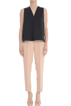 F.it Top Nero Donna Scollo a V