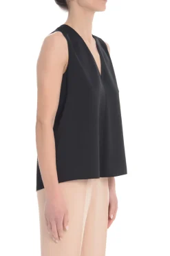 F.it Top Nero Donna Scollo a V