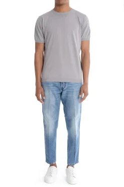 Kangra Maglia Grigio Perla Uomo Maniche Corte in Filo Dettagli a Costine