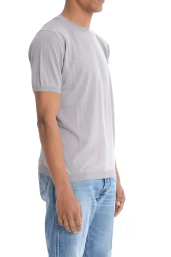 Kangra Maglia Grigio Perla Uomo Maniche Corte in Filo Dettagli a Costine