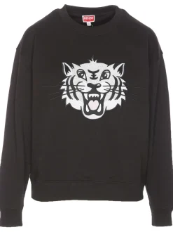 Kenzo Donna Felpa Nero Girocollo Happy Tiger