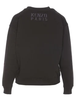 Kenzo Donna Felpa Nero Girocollo Happy Tiger