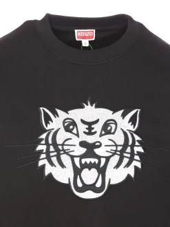 Kenzo Donna Felpa Nero Girocollo Happy Tiger