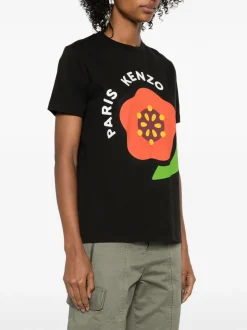 Kenzo Donna T-shirt Nero Fiore Boke