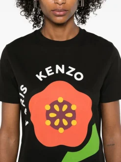 Kenzo Donna T-shirt Nero Fiore Boke