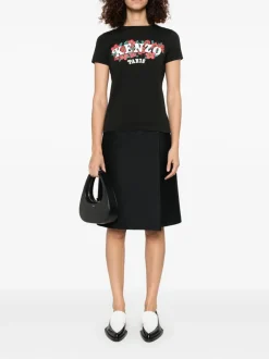 Kenzo Donna T-shirt Nero Logo Floreale