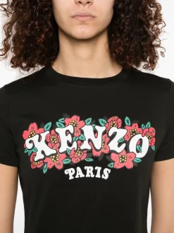 Kenzo Donna T-shirt Nero Logo Floreale