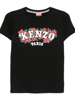 Kenzo Donna T-shirt Nero Logo Floreale