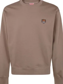 Kenzo Felpa Uomo Marrone Patch Testa Tigre