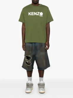 Kenzo Uomo T-shirt Verde Logo Fiore Boke