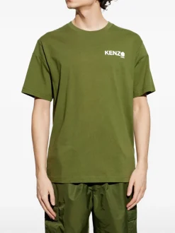 Kenzo Uomo T-shirt Verde Logo Fiore Boke