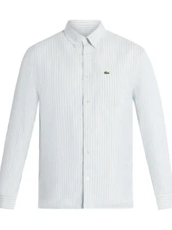 Lacoste Camicia Bianco-Celeste Uomo a Righe