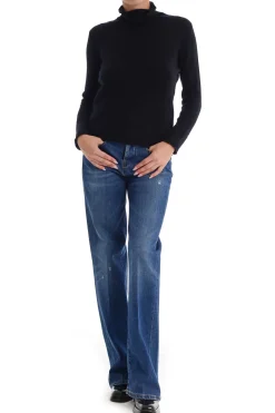 Maglia a Collo Alto con Maniche Lunghe e Orlo Dritto in Nero