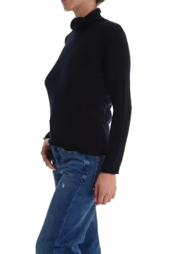 Maglia a Collo Alto con Maniche Lunghe e Orlo Dritto in Nero