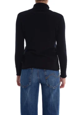 Maglia a Collo Alto con Maniche Lunghe e Orlo Dritto in Nero