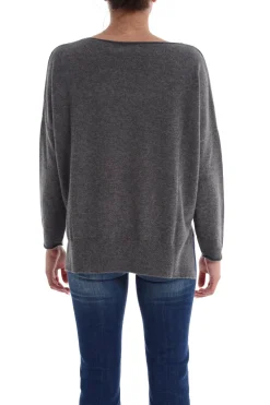 Maglia Grigia a Barchetta con Maniche Lunghe e Spacchi Laterali