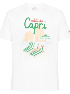 Mc2 Saint Barth T-shirt Bianco Uomo Motivo Saluti da Capri